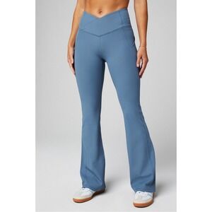 Fabletics Blue Oasis PureLuxe High-Waisted kick Flare pants Ribbed Yoga Pants